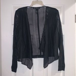 INC Open Blazer Jacket Black Faux Leather Mesh